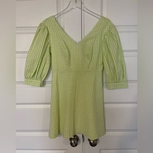 Urban Outfitters Lena lime green and white gingham print puff sleeve mini dress